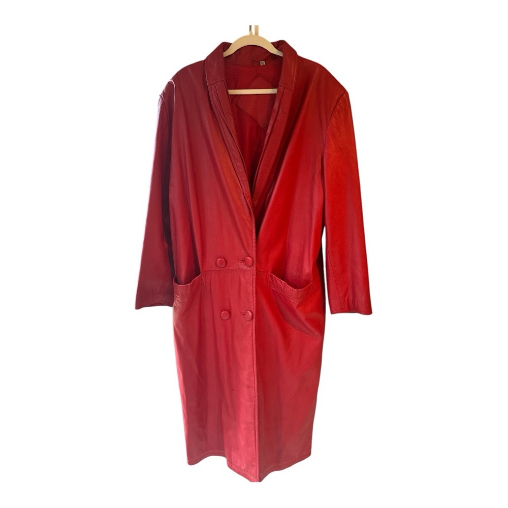Y2K Preston & York Geniune  leather  full length Chrismats Red  jacket XL